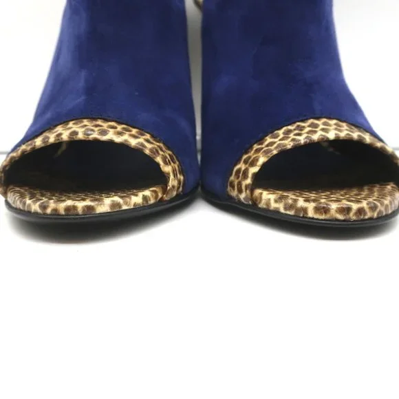 BOTTEGA VENETA SLINGBACK SANDALS NAVY SUEDE AND NATURAL SNAKESKIN SIZE 39 NEW - Picture 5 of 11